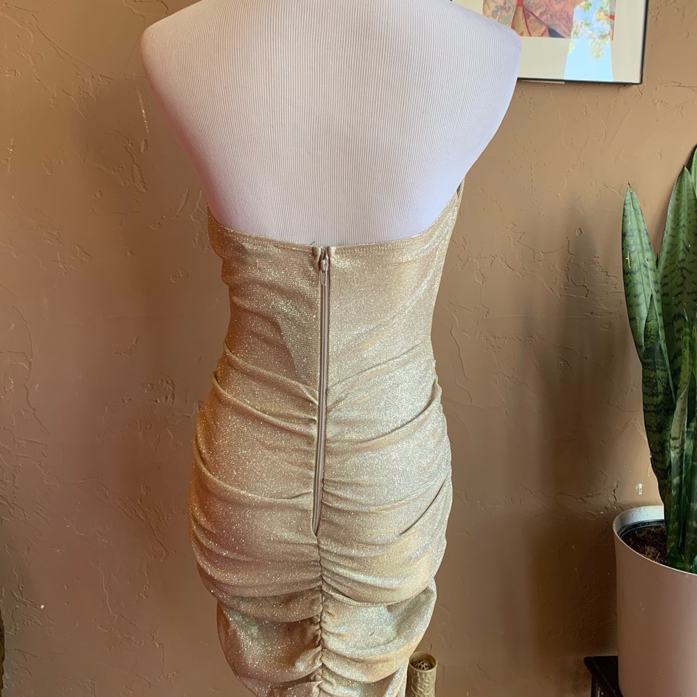 Gold Halter Shimmer Body Control Mini Dress - Picture 8 of 12